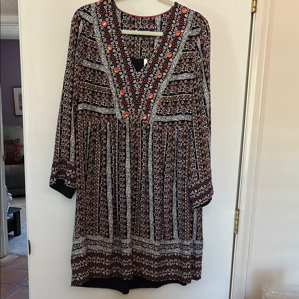 Anthropologie Maeve Rust and Black V-Neck Long Sleeve Dress, medium, NWT